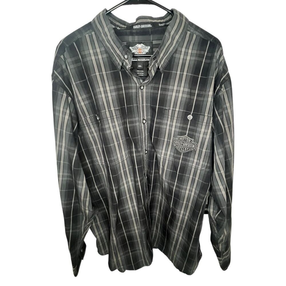 Harley Davidson Plaid Long Sleeve Button Up Shirt With Patches